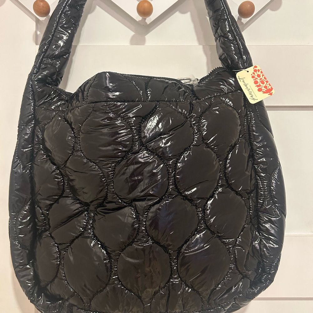 FP Movement by Free People Shiny Black Quilted Shoulder Bag - Picture 2 of 8